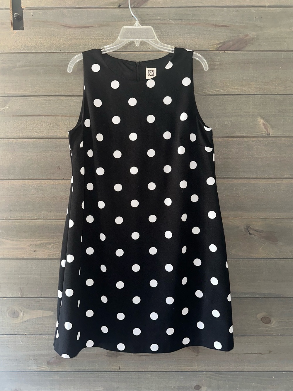 Anne Klein Black and White Polka Dot Sleeveless Shift Dress